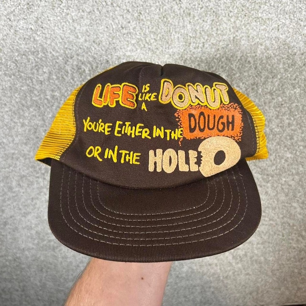 Vintage 80s funny joke donut humor mesh trucker SnapBack hat cap